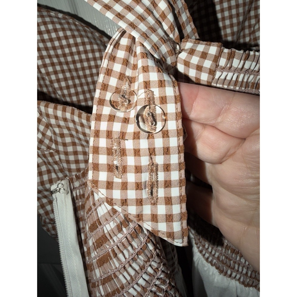 NEW $178 Anthropologie Maeve Midi Dress Brown Halter Bow Front‎ Gingham Size XL - Picture 7 of 9